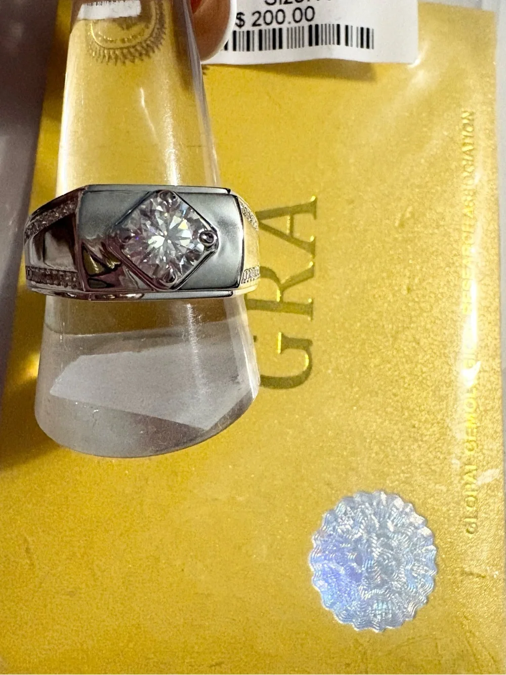 Men's Moissanite Solitaire Rhodium plated Ring -1.17 ct size 10